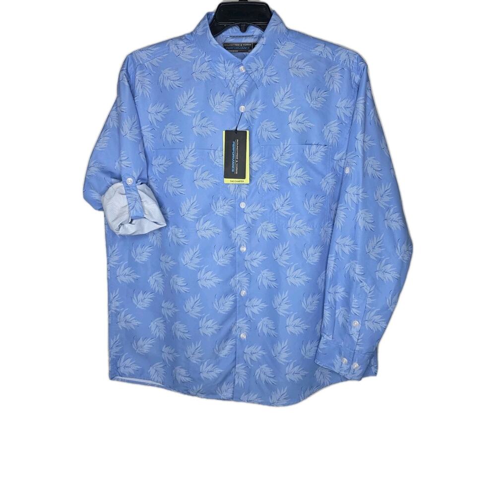 Roundtree Yorke Performance Shirt Mens Large Blue Tropical Leaf The Charter NWT
